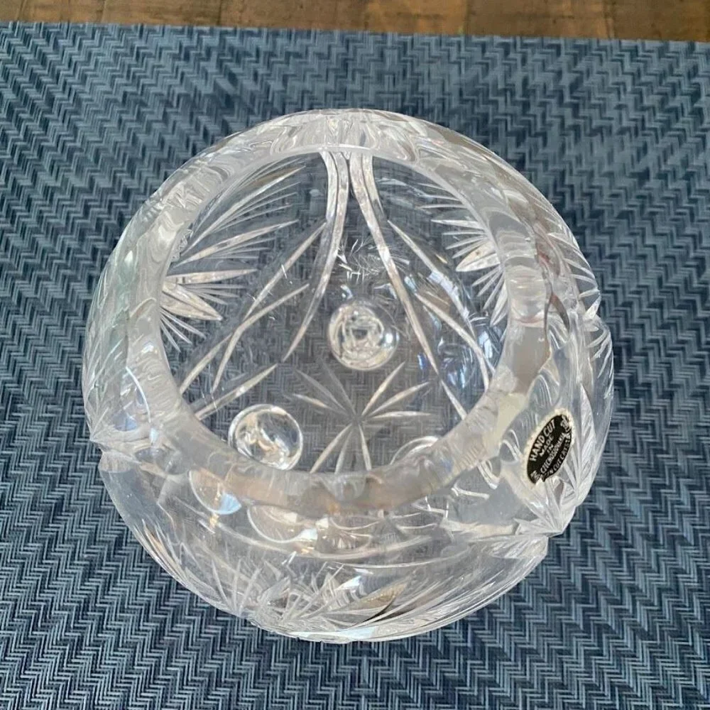 American Cut Crystal Corp Czech Footed Round Rose Vase